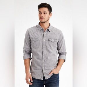 🔥 American Eagle Snap-Button Shirt – Vintage Fit | Large | Gray🔥